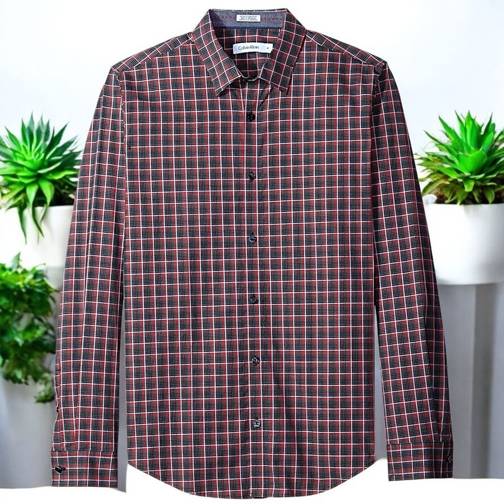 Calvin Klein Men's Victory Plaid Long Sleeve Button Down Shirt - Picture 8 of 15